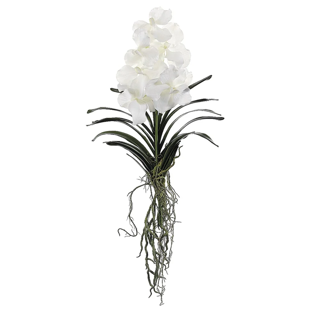 20.5" Hand-Wrapped Silk Vanda Orchid Plant w/Roots Flower Spray -White (Pack of 4)