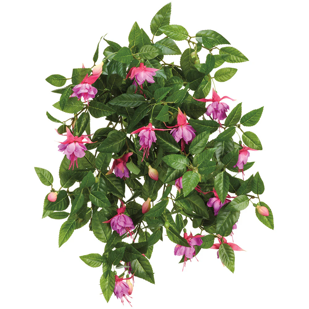 20.5" Hanging Tropical Fuchsia Silk Flower Bush -Purple/Beauty (Pack of 6)