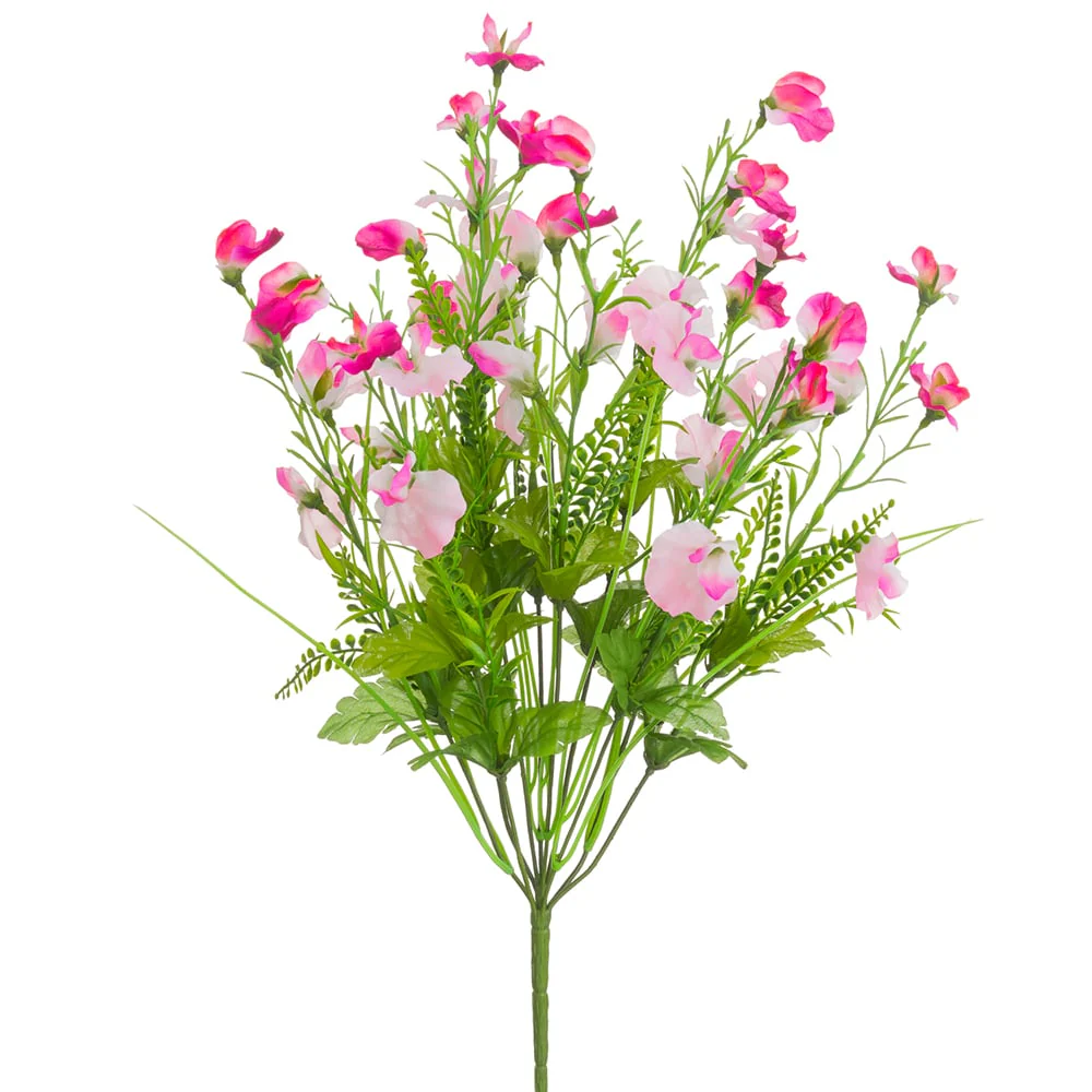 20.5" Mixed Silk Sweet Pea Flower & Fern Bush -2 Tone Purple (Pack of 12)