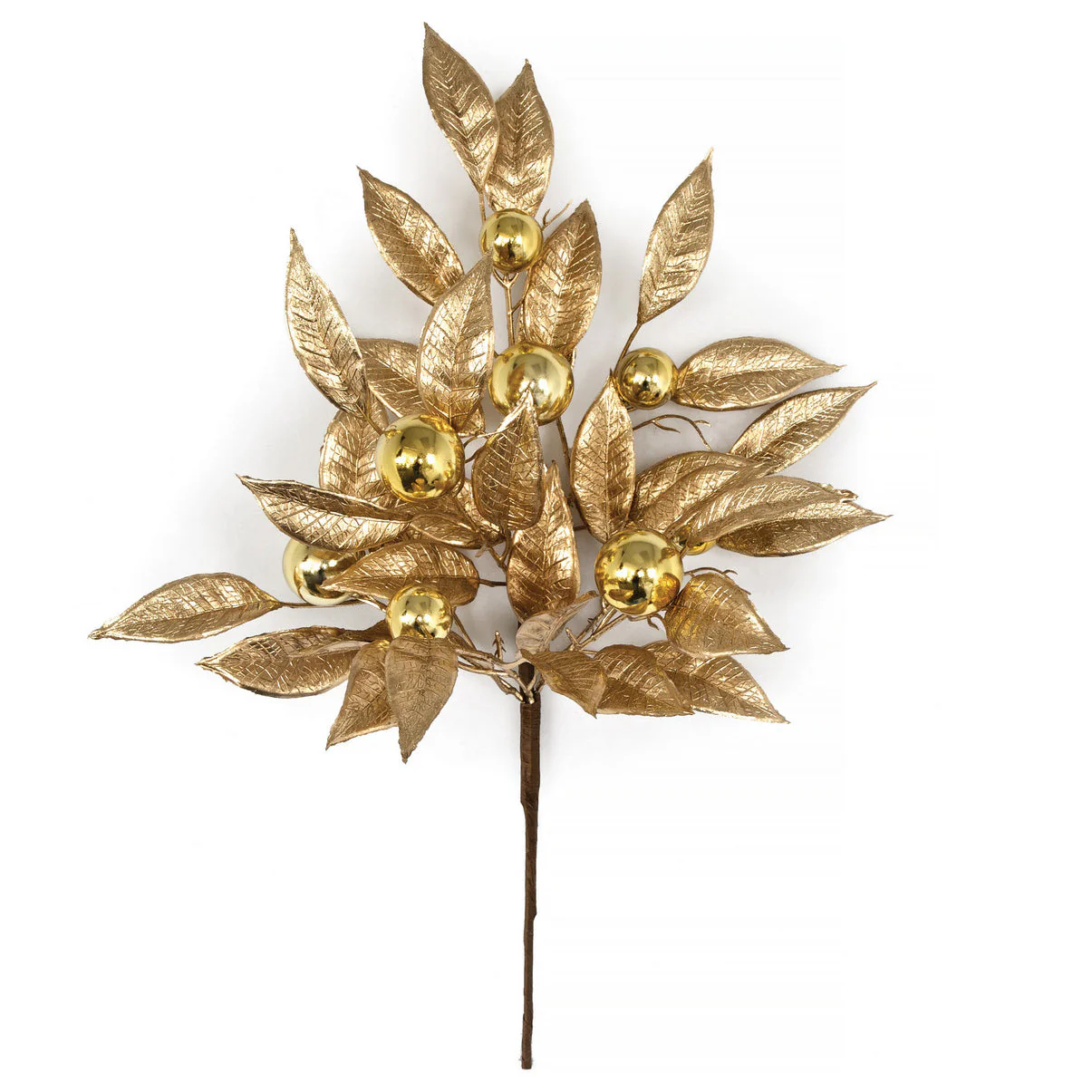 20" Artificial Bay Leaf & Ball Stem -Gold (Pack of 12)