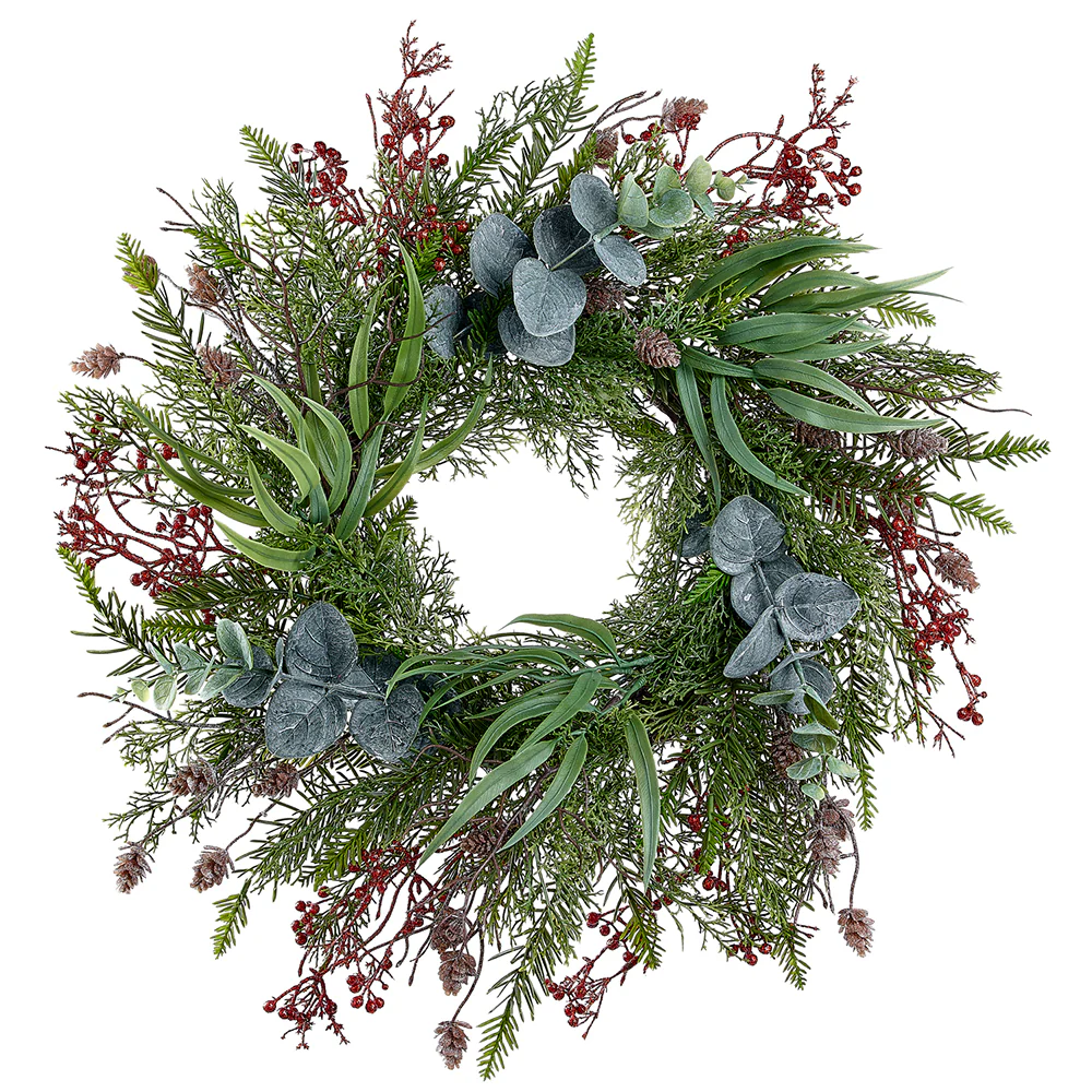 20" Artificial Berry, Pinecone, Eucalyptus Leaf & Pine Wreath -Red/Green (Pack of 2)