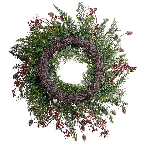 20" Artificial Berry, Pinecone, Eucalyptus Leaf & Pine Wreath -Red/Green (Pack of 2) - Image 2
