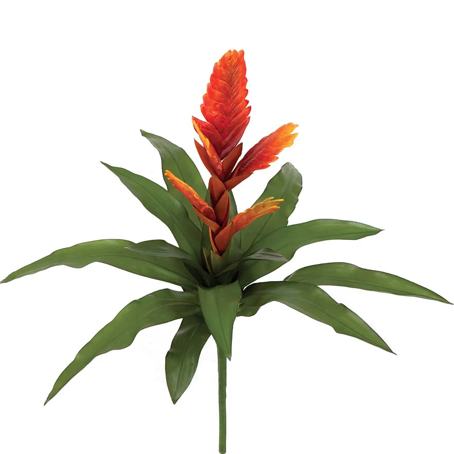 20" Artificial Bromeliad Plant Flower Bush -Red/Orange (Pack of 6)