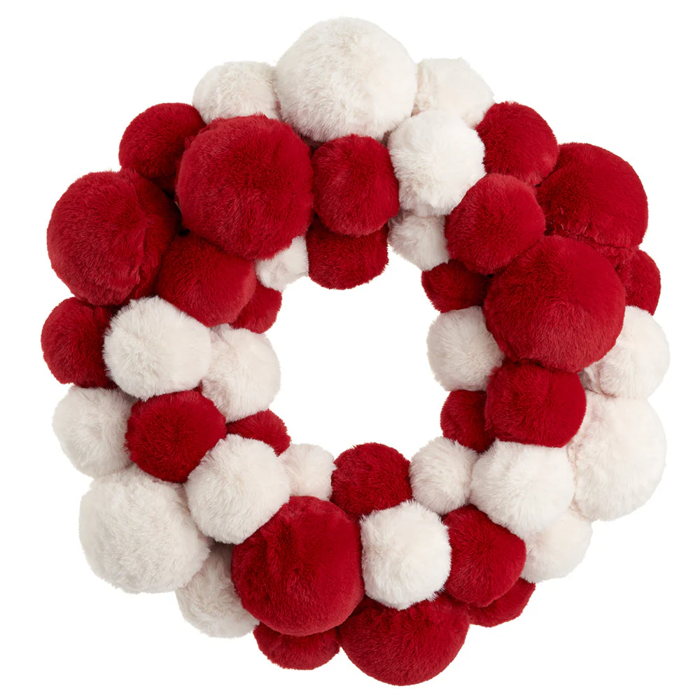 20" Artificial Fur Ball Wreath -Red/White (Pack of 2)