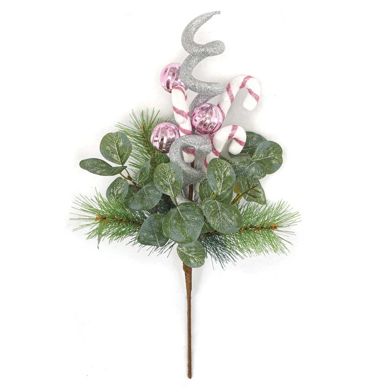 20" Artificial Mixed Leaf, Ball & Candy Stem -Pink/White (Pack of 6)