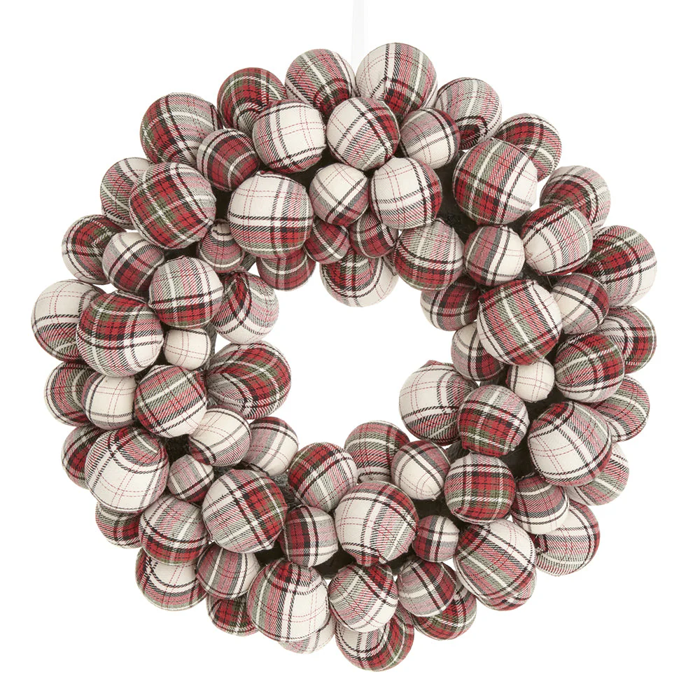 20" Artificial Plaid Ball Wreath -Mixed Red (Pack of 2)