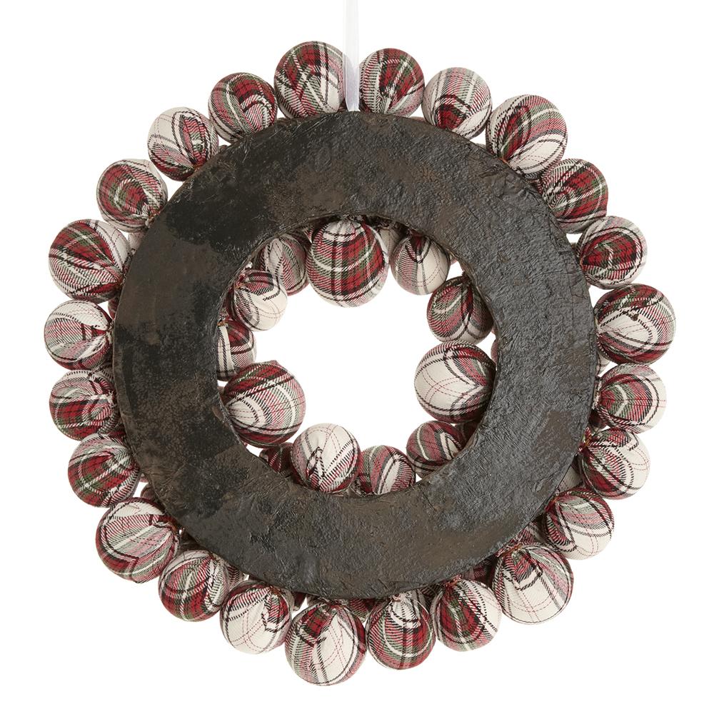 20" Artificial Plaid Ball Wreath -Mixed Red (Pack of 2) - Image 2