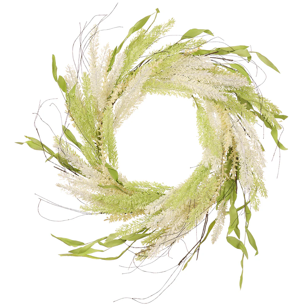 20" Artificial Rattail Grass Wreath -Cream/Green (Pack of 2)