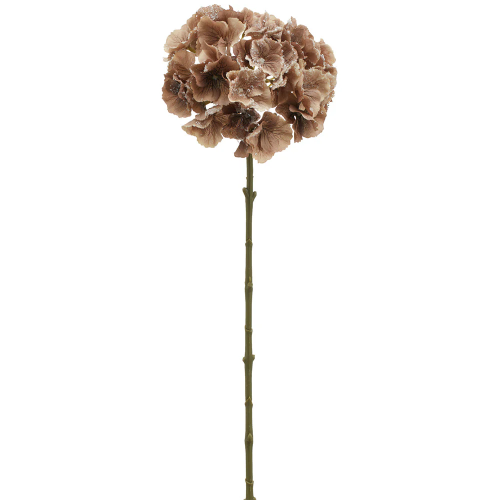 20" Beaded & Flocked Artificial Hydrangea Flower Stem -Brown/White (Pack of 12)