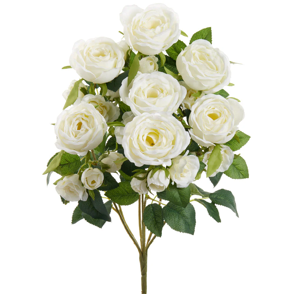 20" Cabbage Rose Silk Flower Bush -Cream (Pack of 6)