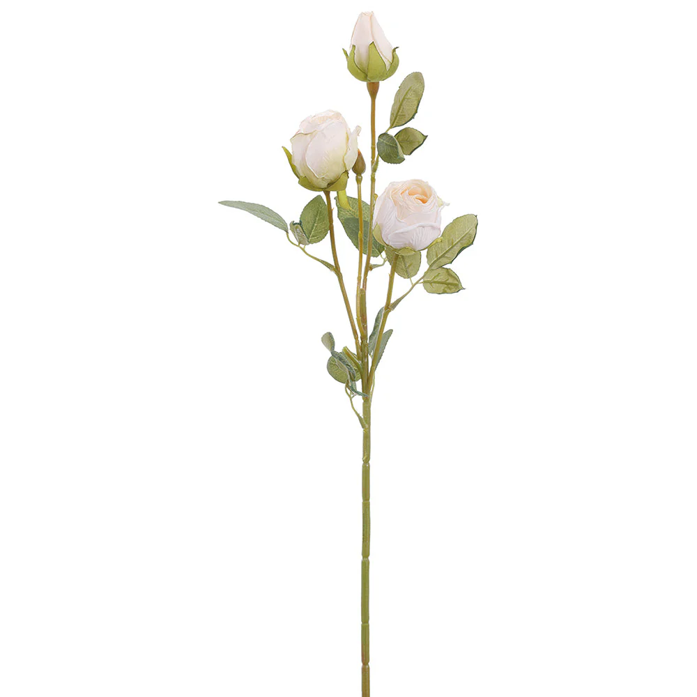 20" Dried-Look Rose Bud Silk Flower Stem -Cream (Pack of 12)