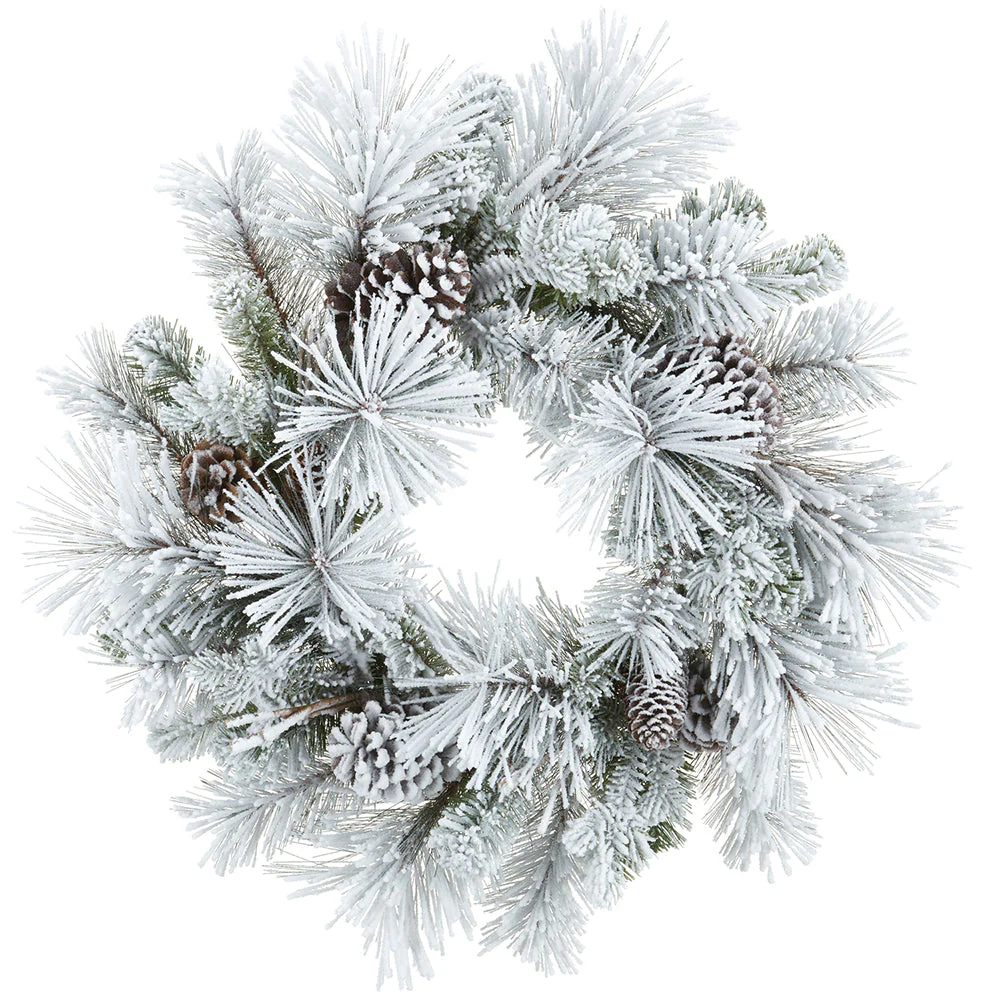 20" Flocked Artificial Pinecone & Mixed Pine Wreath -White/Green (Pack of 2)