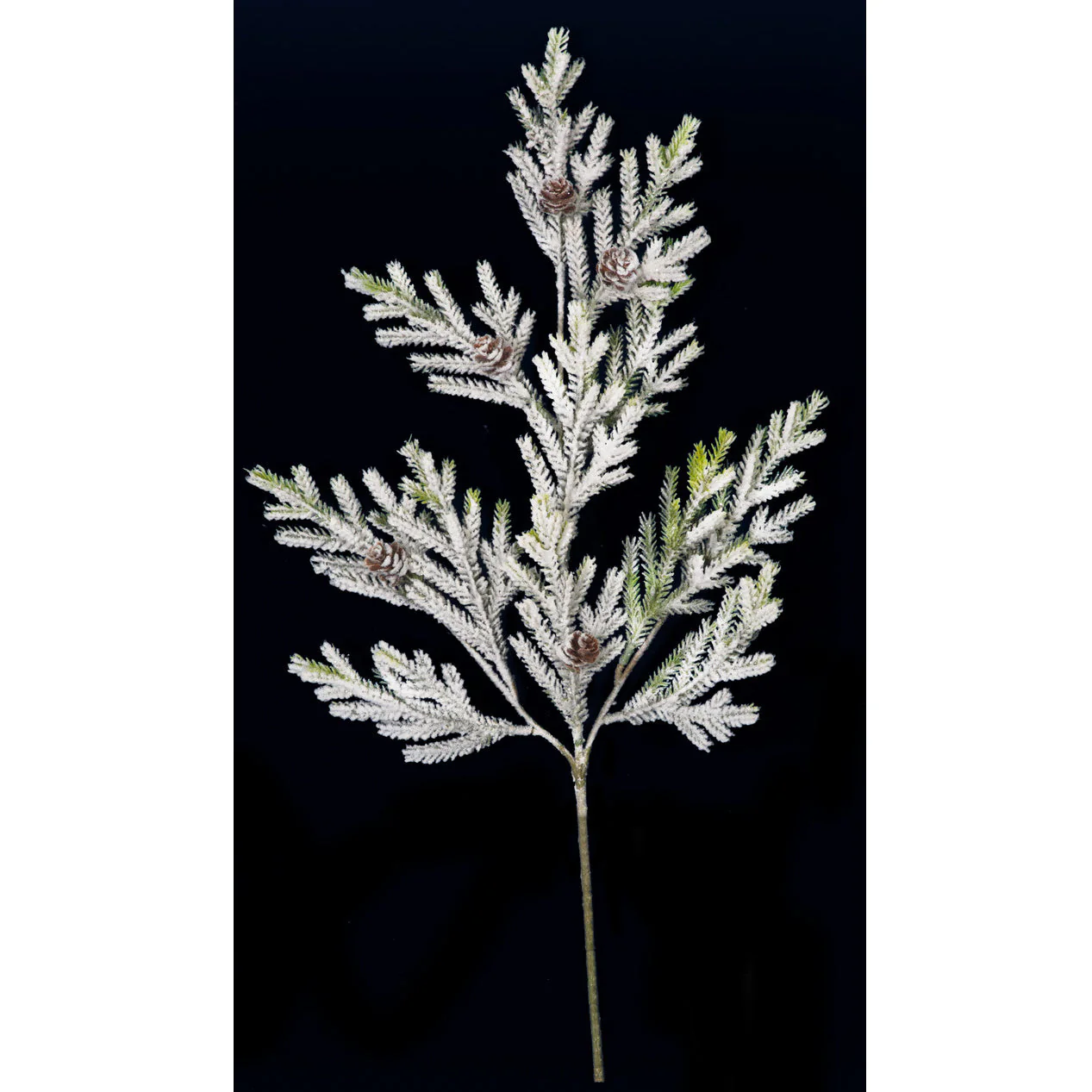20" Flocked & Lightly Glittered Artificial Pine & Pinecone Stem -White/Green (Pack of 24)