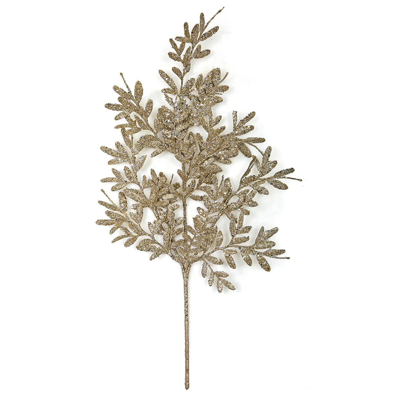 20" Heavy Glittered Artificial Mimosa Leaf Stem -Champagne (Pack of 24)