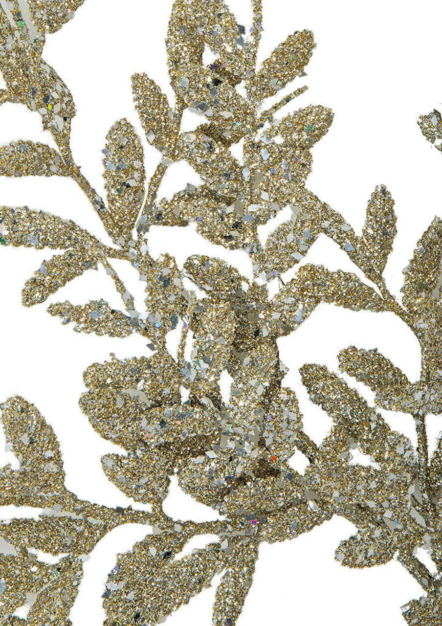 20" Heavy Glittered Artificial Mimosa Leaf Stem -Champagne (Pack of 24) - Image 2