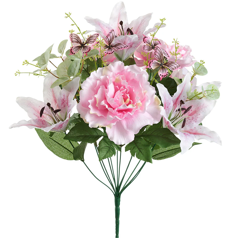 20" Mixed Peony & Lily Silk Flower Bush -Pink (Pack of 6)