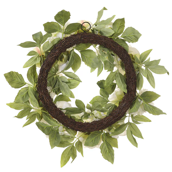 20" Peony Silk Flower Wreath -Cream (Pack of 2) - Image 2
