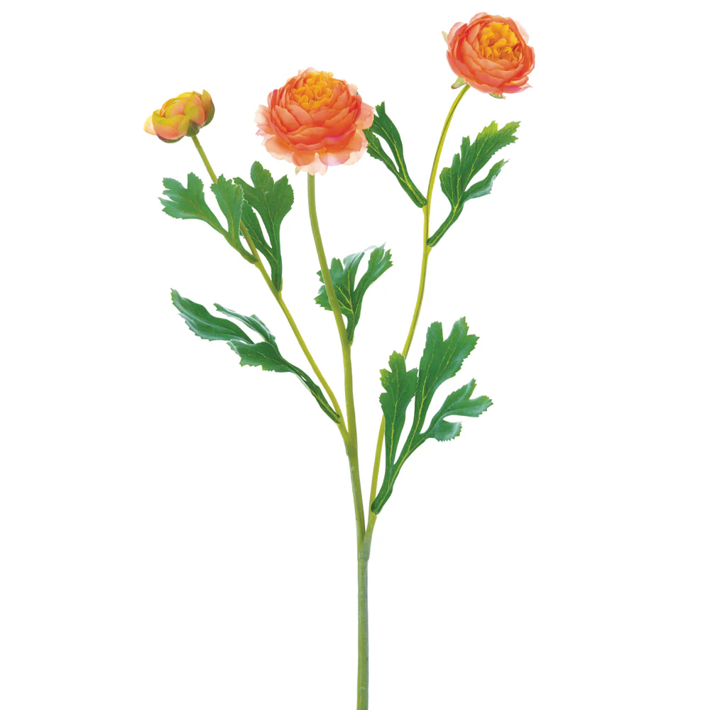 20" Ranunculus Silk Flower Stem -Orange (Pack of 12)