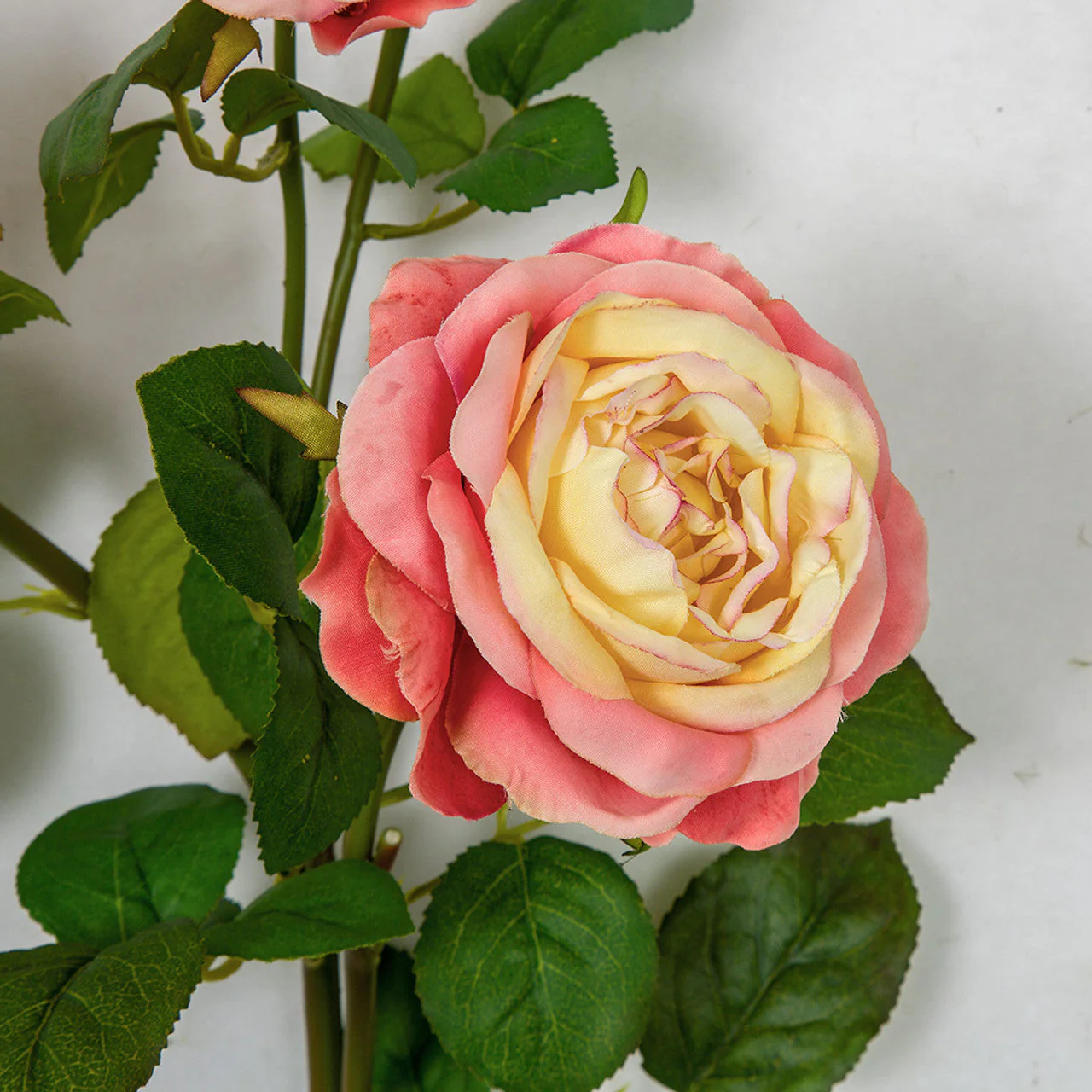 20" Rose Silk Flower Stem -Coral/Yellow (Pack of 12) - Image 2