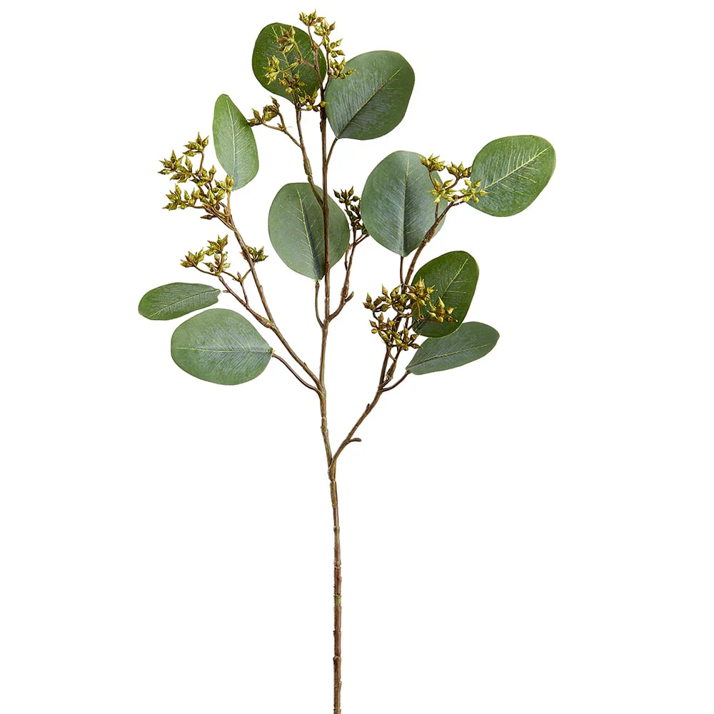 20" Seeded Silk Eucalyptus Leaf Stem -Green/Gray (Pack of 12)