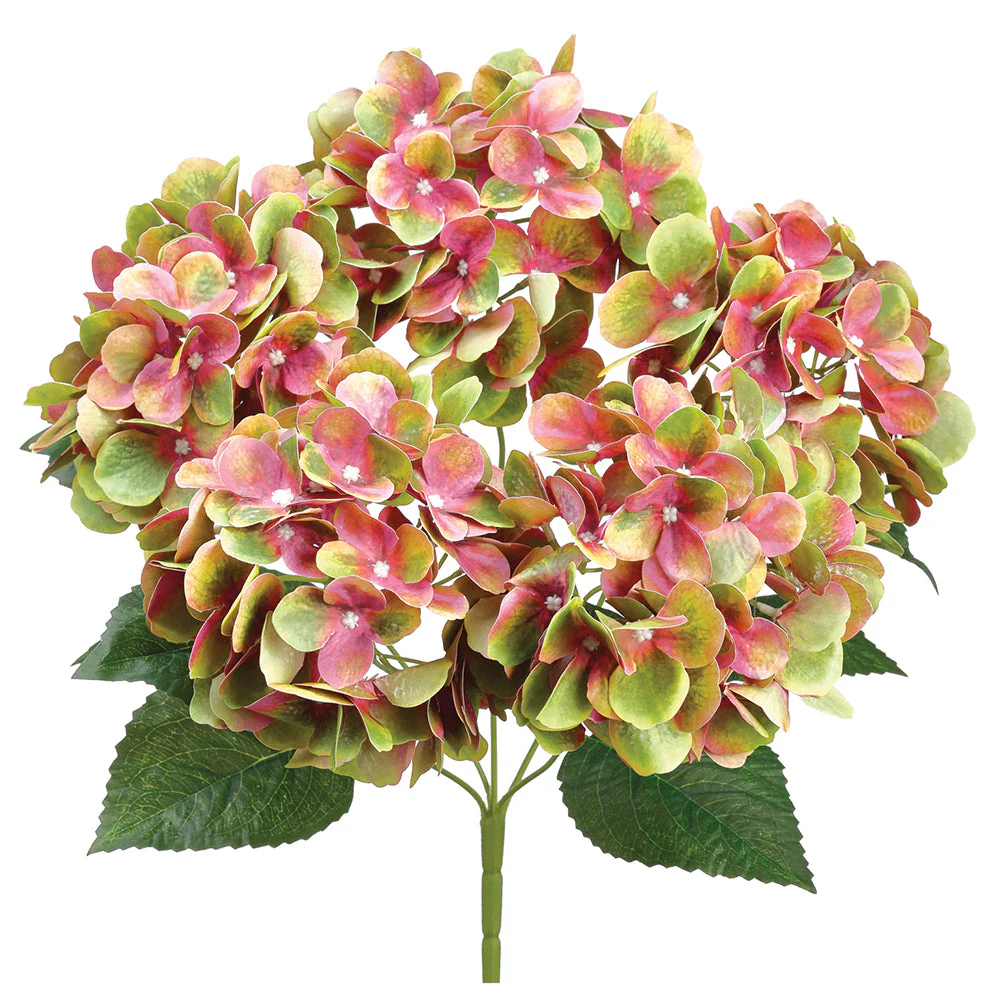 20" Silk Hydrangea Flower Bush -Green/Coral (Pack of 6)