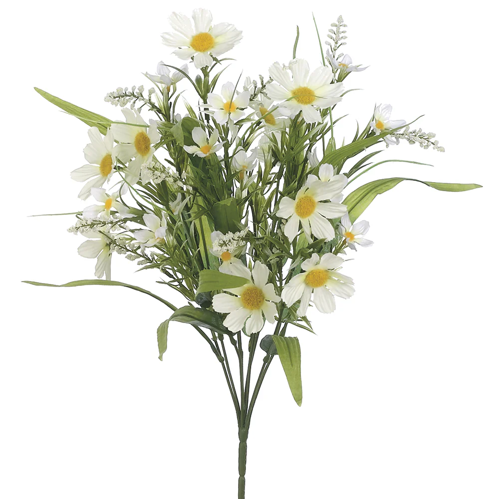 20" Silk Mixed Daisy Flower Bush -White (Pack of 12)
