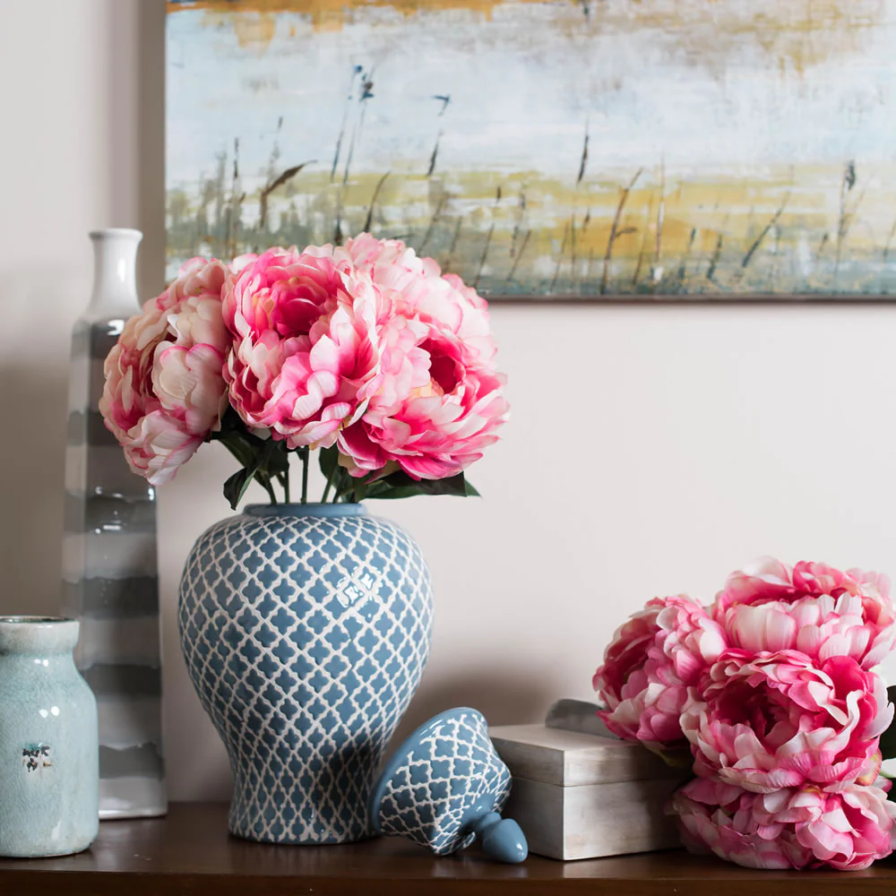 20" Silk Peony Flower Bush -Pink (Pack of 6) - Image 9