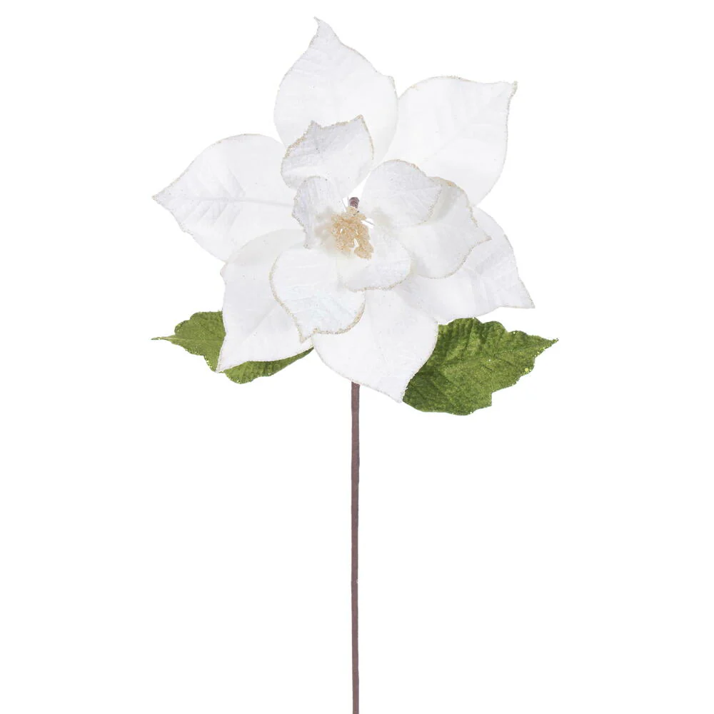 20"x12" Glittered Classic Velvet Artificial Poinsettia Flower Stem -Cream (Pack of 12)
