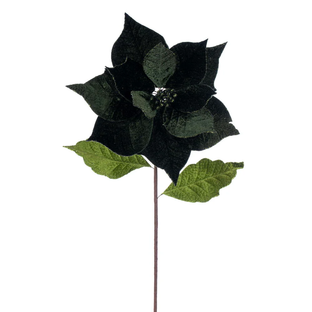 20"x12" Glittered Classic Velvet Artificial Poinsettia Flower Stem -Green (Pack of 12)