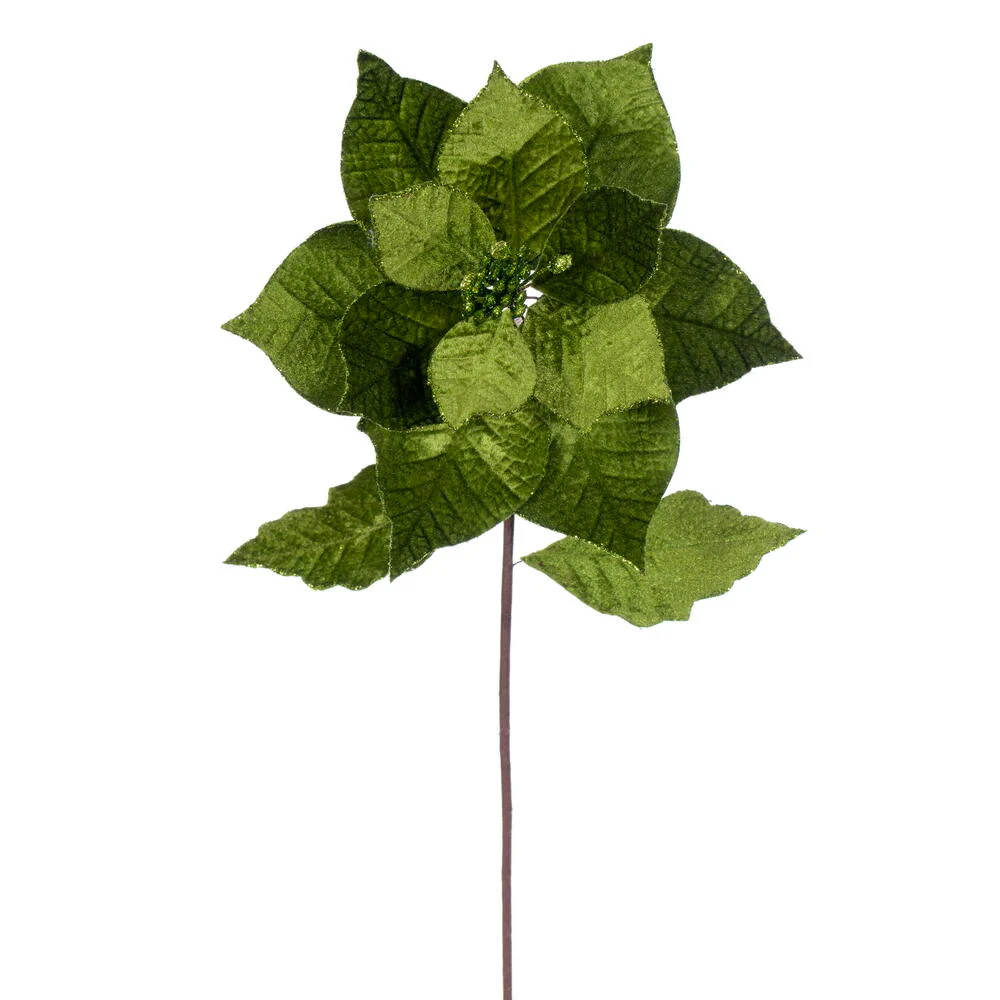 20"x12" Glittered Classic Velvet Artificial Poinsettia Flower Stem -Lime (Pack of 12)