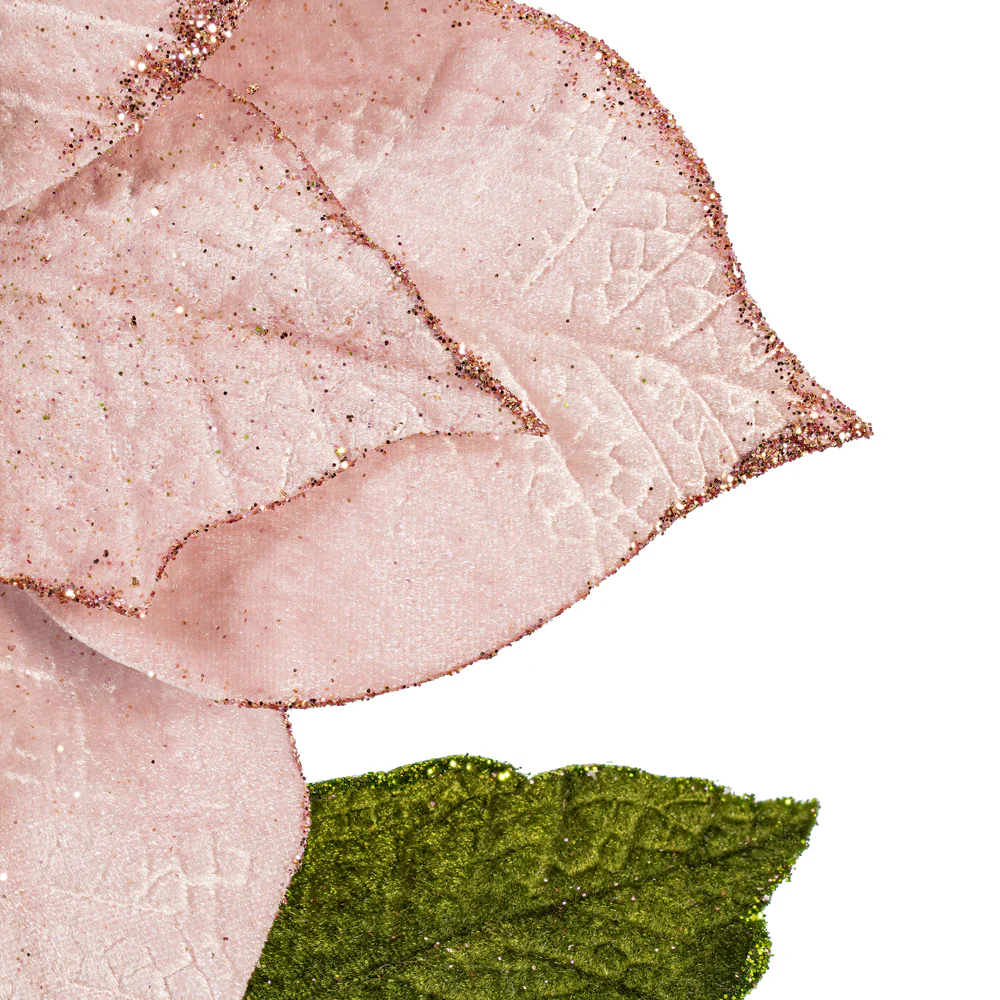20"x12" Glittered Classic Velvet Artificial Poinsettia Flower Stem -Pink (Pack of 12) - Image 4