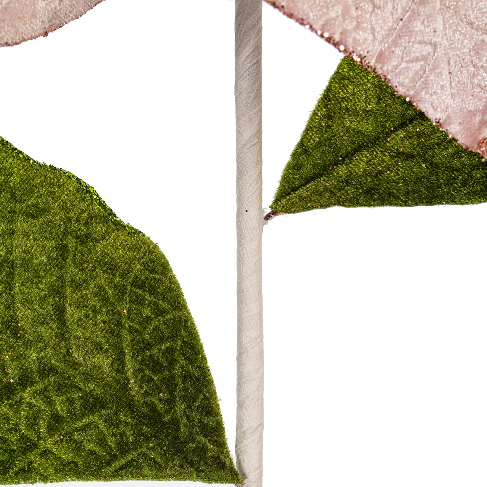 20"x12" Glittered Classic Velvet Artificial Poinsettia Flower Stem -Pink (Pack of 12) - Image 5