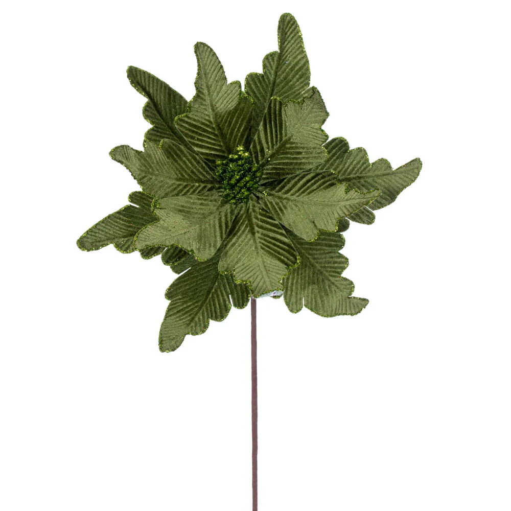 20"x13" Glittered Velvet Artificial Poinsettia Flower Stem -Lime (Pack of 12)