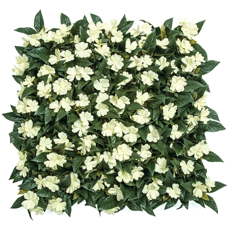 20"x20" Outdoor UV-Proof Artificial Impatiens Flowering Mat -Cream/Green (Pack of 2)