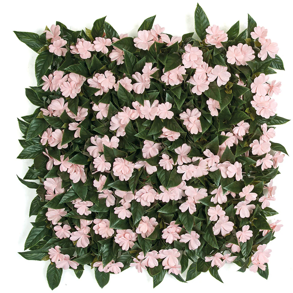 20"x20" Outdoor UV-Proof Artificial Impatiens Flowering Mat -Pink/Green (Pack of 2)