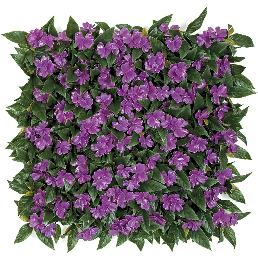 20"x20" Outdoor UV-Proof Artificial Impatiens Flowering Mat -Purple/Green (Pack of 2)