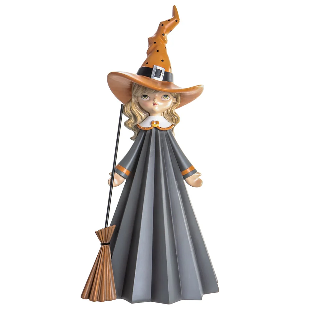 21.2" Halloween Witch With Broom -Gray/Orange