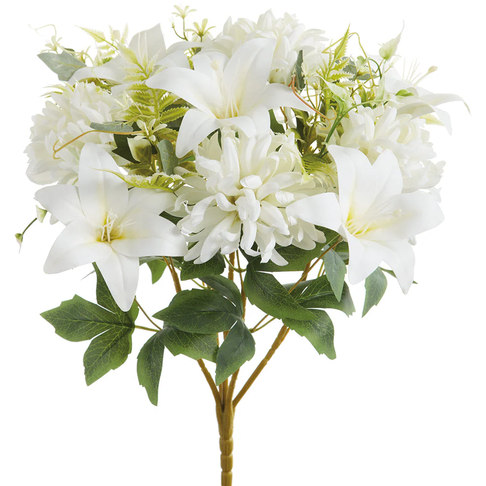 21.5" Mixed Mum & Lily Silk Flower Bush -White (Pack of 6)