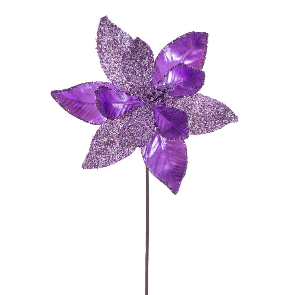 21.5"Hx11"W Glittered Artificial Poinsettia Flower Stem -Lavender (Pack of 12)