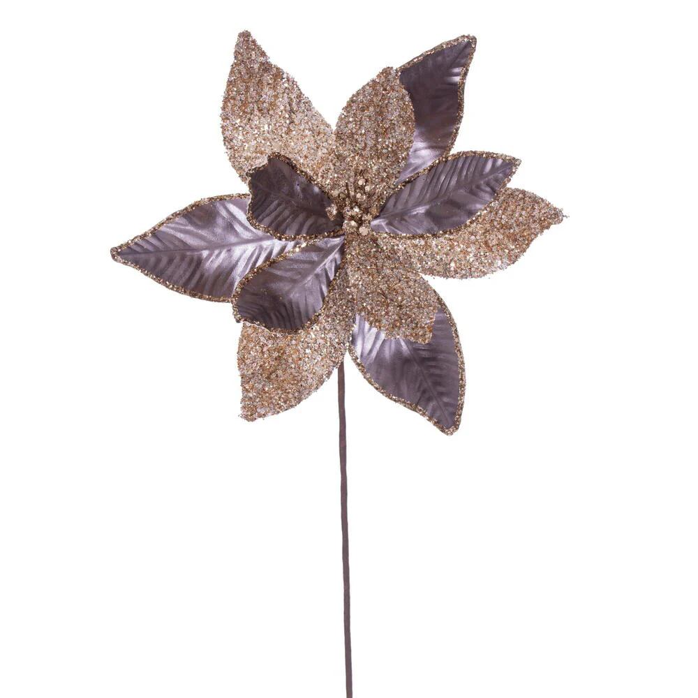 21.5"Hx11"W Glittered Artificial Poinsettia Flower Stem -Mocha (Pack of 12)