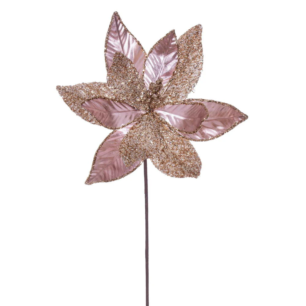 21.5"Hx11"W Glittered Artificial Poinsettia Flower Stem -Rose/Gold (Pack of 12)