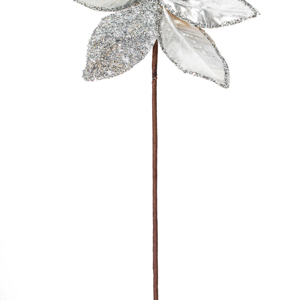 21.5"Hx11"W Glittered Artificial Poinsettia Flower Stem -Silver (Pack of 12) - Image 3