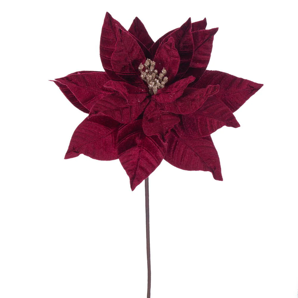 21.5"Hx12"W Artificial Poinsettia Flower Stem -Burgundy (Pack of 12)