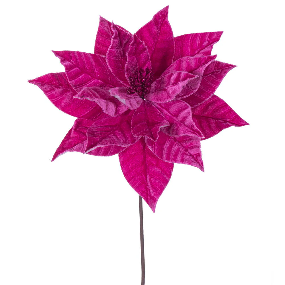 21.5"Hx12"W Artificial Poinsettia Flower Stem -Hot Pink (Pack of 12)