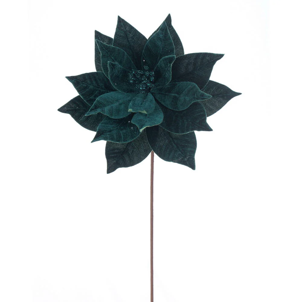 21.5"Hx12"W Artificial Poinsettia Flower Stem -Midnight Green (Pack of 12)