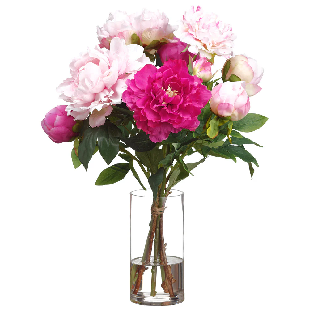 21.5"Hx15.5"W Peony Silk Flower Arrangement w/Glass Vase -2 Tone Pink