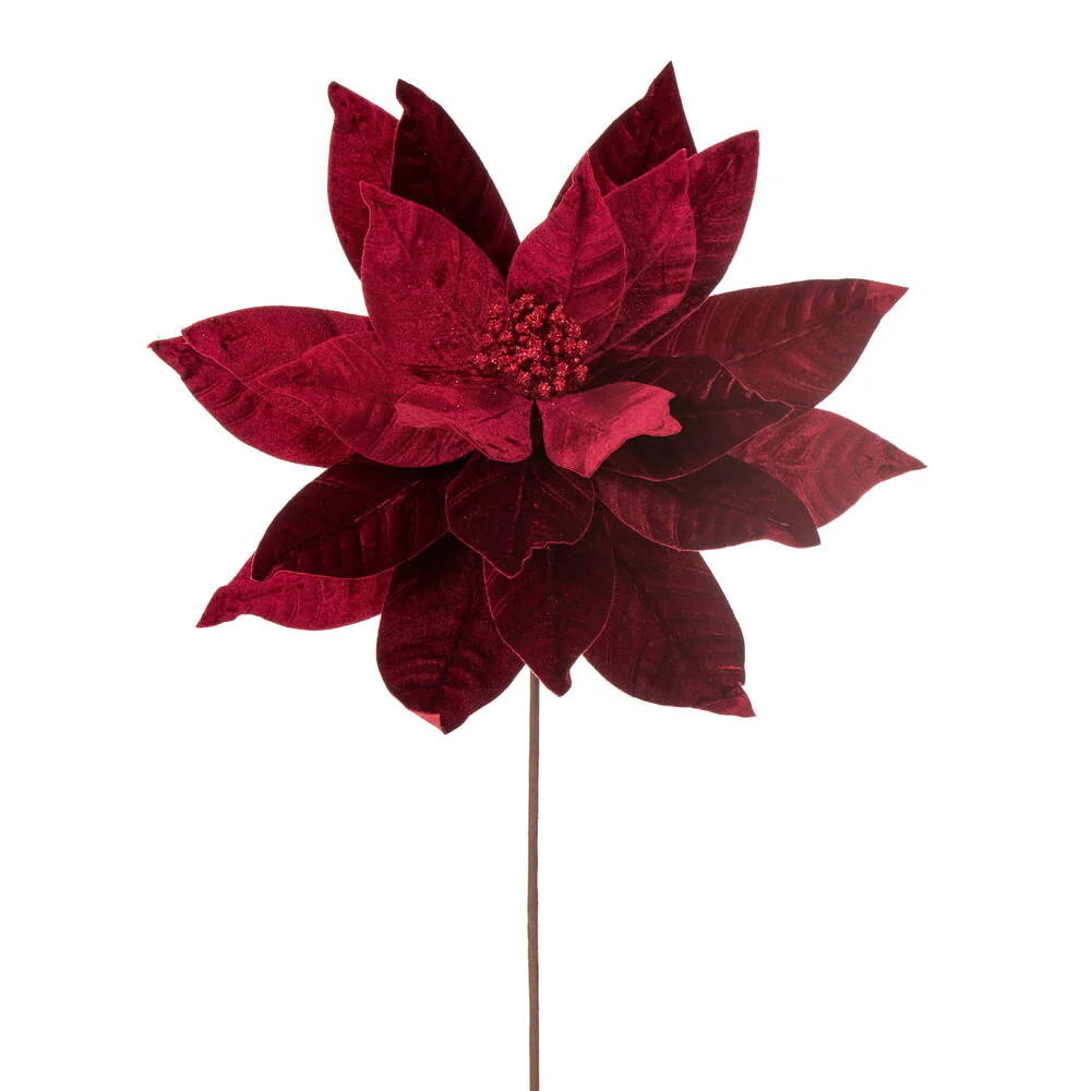 21.5"Hx18"W Artificial Poinsettia Flower Stem -Burgundy (Pack of 6)