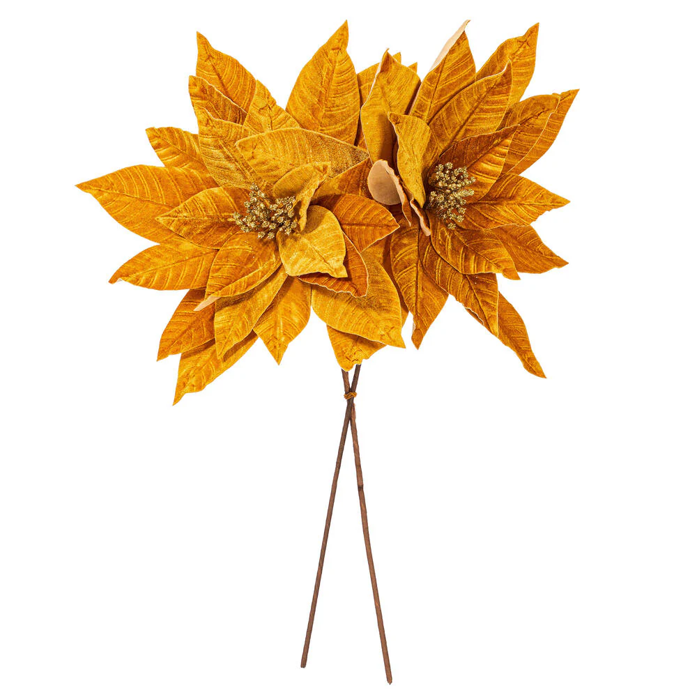 21.5"Hx18"W Artificial Poinsettia Flower Stem -Gold (Pack of 6) - Image 4