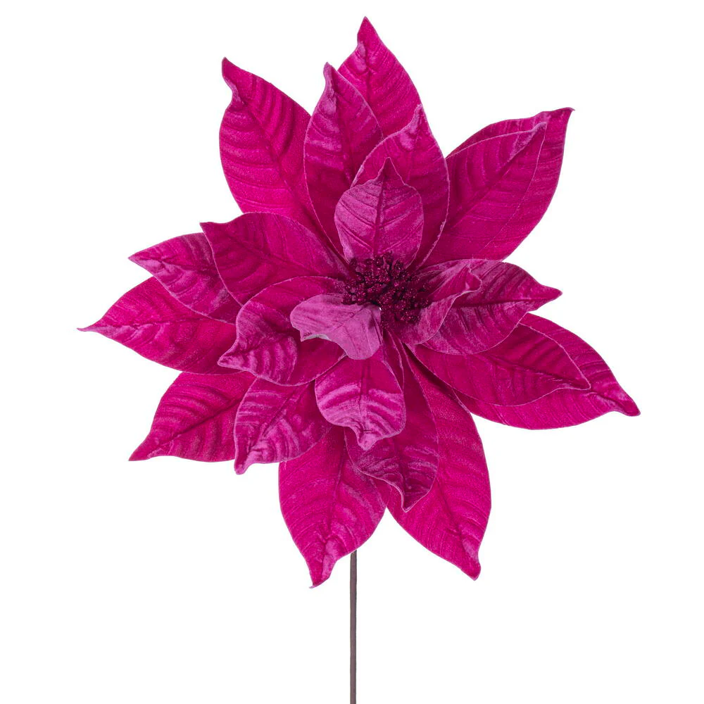 21.5"Hx18"W Artificial Poinsettia Flower Stem -Hot Pink (Pack of 6)
