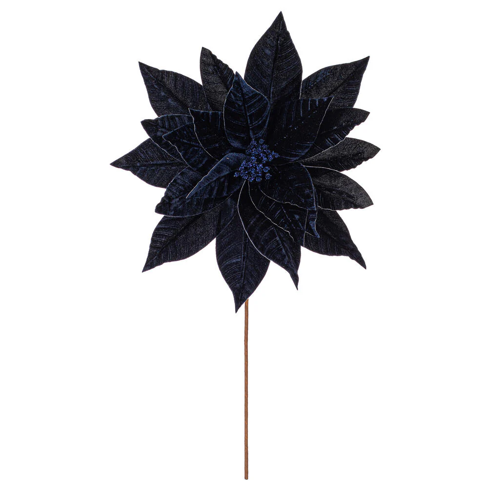 21.5"Hx18"W Artificial Poinsettia Flower Stem -Midnight Blue (Pack of 6)